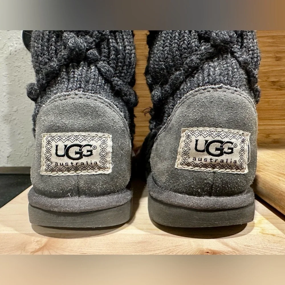 UGG Argyle Cable Knit Sock Boots Gray Charcoal Ankle Booties 6 - Picture 4 of 7